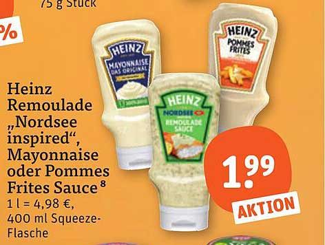 Heinz Remoulade „Nordsee inspired“, Mayonnaise oder Pommes Frites Sauce
