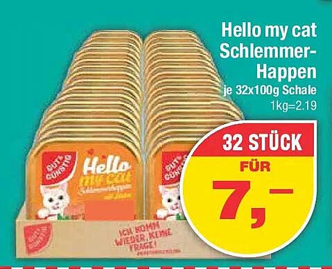 Hello my cat Schlemmer-Happen je 32x100g Schale 1kg=2.19