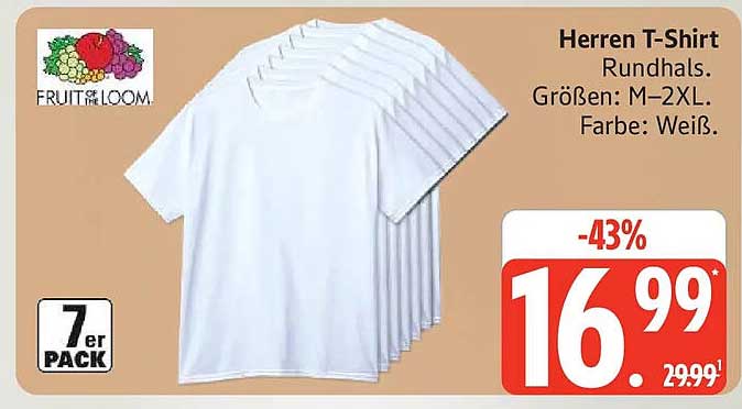 Herren T-Shirt Rundhals, Größen: M–2XL, Farbe: Weiß.