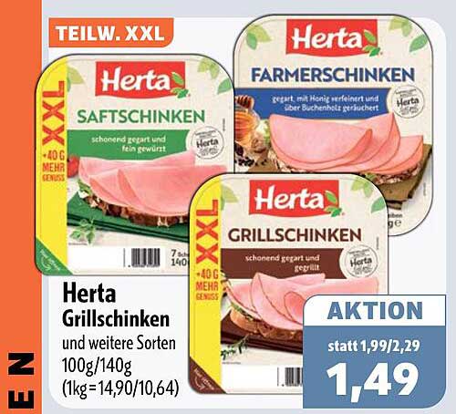 Herta Grillschinken und weitere Sorten 100g/140g (1kg=14,90/10,64)