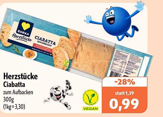 Herzstücke Ciabatta zum Aufbacken 300g (1kg=3,30)