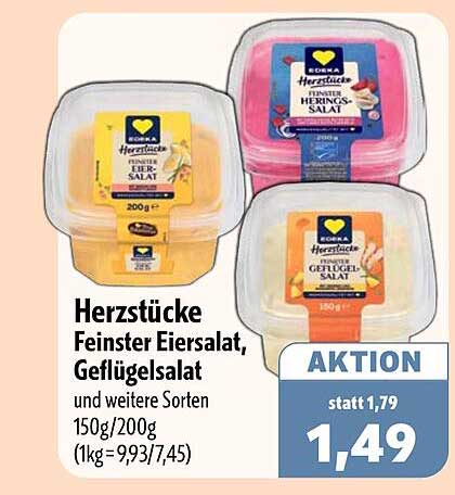 Herzstücke Feinster Eiersalat, Geflügelsalat und weitere Sorten 150g/200g (1kg = 9,93/7,45)