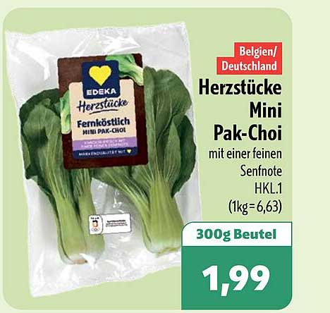 Herzstücke Mini Pak-Choi mit einer feinen Senfnote HKL.1 (1kg = 6,63) 300g Beutel