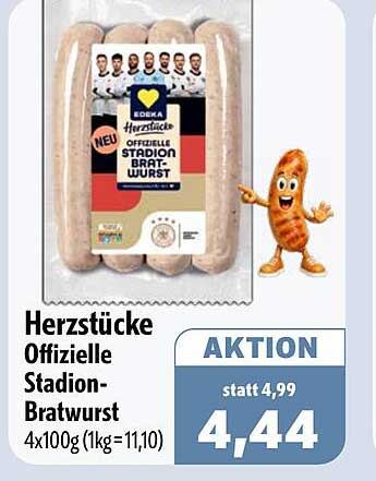 Herzstücke Offizielle Stadion-Bratwurst 4x100g (1kg=11,10)