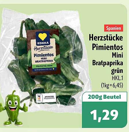 Herzstücke Pimientos Mini Bratpaprika grün HKL.1 (1kg=6,45) 200g Beutel