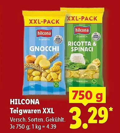 HILCONA Teigwaren XXL Versch. Sorten. Gekühlt. Je 750 g. 1 kg = 4.39
