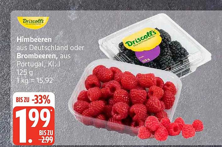Himbeeren aus Deutschland oder Brombeeren, aus Portugal, Kl. I, 125 g