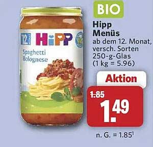 Hipp Menüs ab dem 12. Monat, versch. Sorten 250-g-Glas (1 kg = 5.96)