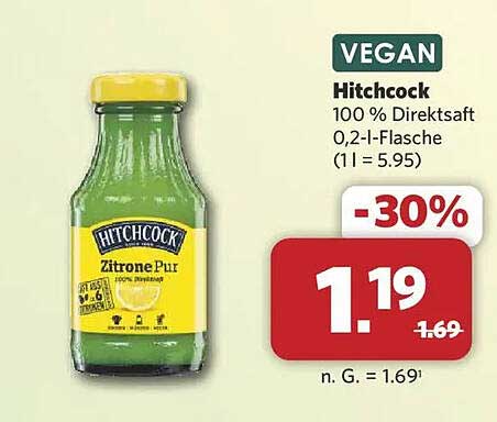 Hitchcock Zitrone Pur 100 % Direktsaft 0,2-l-Flasche (1 l = 5.95)