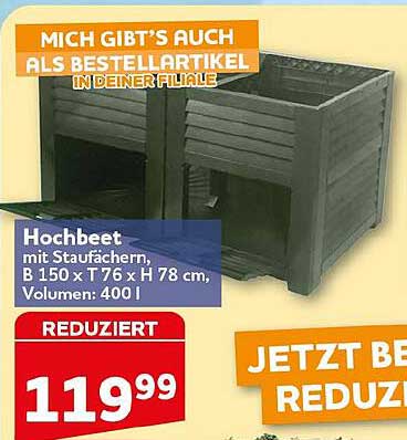 Hochbeet mit Staufächern, B 150 x T 76 x H 78 cm, Volumen: 400 l