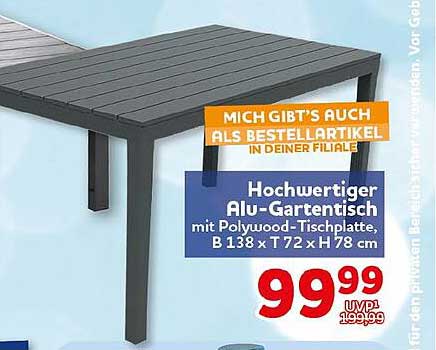 Hochwertiger Alu-Gartentisch mit Polywood-Tischplatte, B 138 x T 72 x H 78 cm