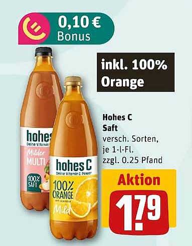 hohes C Saft versch. Sorten, je 1-l-Fl. zzgl. 0,25 Pfand
