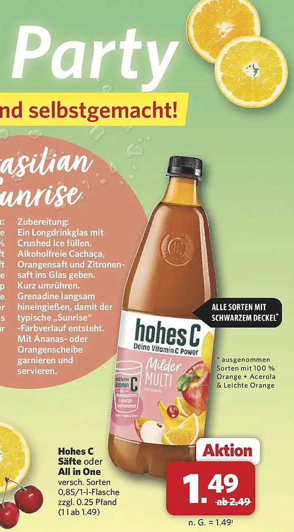 Hohes C Säfte oder All in One versch. Sorten 0,85/1-l-Flasche zzgl. 0,25 Pfand