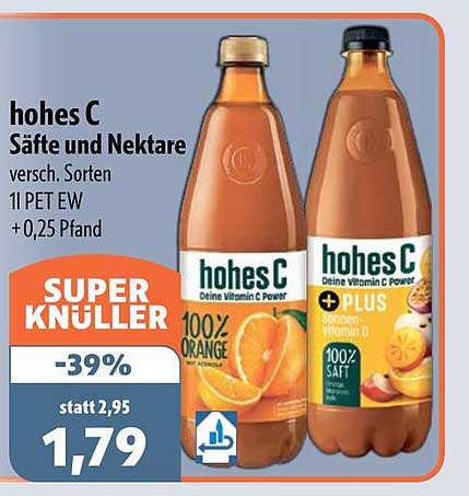 hohes C Säfte und Nektare versch. Sorten 1l PET EW + 0,25 Pfand