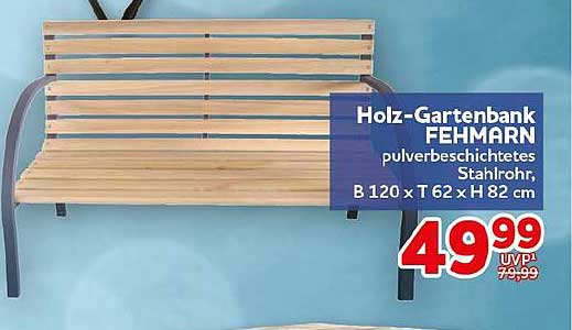 Holz-Gartenbank FEHMARN pulverbeschichtetes Stahlrohr, B 120 x T 62 x H 82 cm
