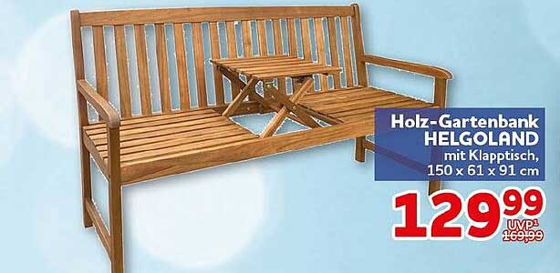 Holz-Gartenbank HELGOLAND mit Klapptisch, 150 x 61 x 91 cm