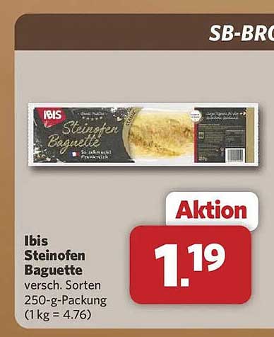 Ibis Steinofen Baguette versch. Sorten 250-g-Packung (1 kg = 4.76)