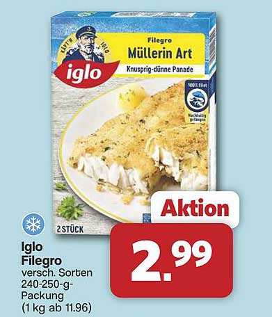 Iglo Filegro versch. Sorten 240-250-g-Packung (1 kg ab 11,96)