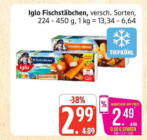 Iglo Fischstäbchen, versch. Sorten, 224 - 450 g, 1 kg = 13,34 - 6,64