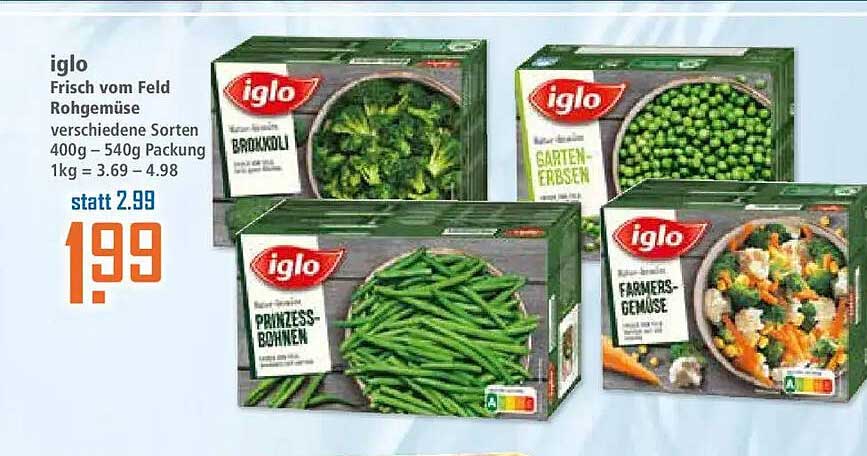 iglo Frisch vom Feld Rohgemüse verschiedene Sorten 400g – 540g Packung