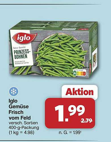 Iglo Gemüse Frisch vom Feld versch. Sorten 400-g-Packung (1 kg = 4.98)