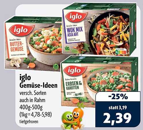 iglo Gemüse-Ideen versch. Sorten auch in Rahm 400g-500g (1kg = 4,78-5,98) tiefgefroren