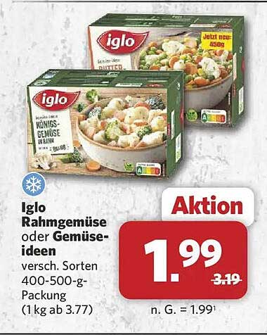 Iglo Rahmgemüse oder Gemüseideen versch. Sorten 400-500-g-Packung (1 kg ab 3.77)