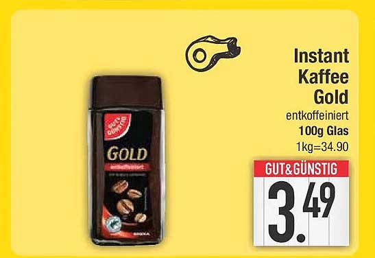 Instant Kaffee Gold entkoffeiniert 100g Glas