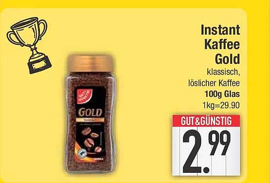 Instant Kaffee Gold klassisch, löslicher Kaffee 100g Glas