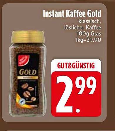 Instant Kaffee Gold klassisch, löslicher Kaffee 100g Glas