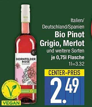 Italien/Deutschland/Spanien Bio Pinot Grigio, Merlot und weitere Sorten je 0,75l Flasche