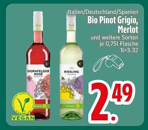Italien/Deutschland/Spanien Bio Pinot Grigio, Merlot und weitere Sorten je 0,75l Flasche