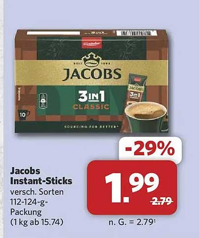 Jacobs Instant-Sticks versch. Sorten 112-124-g-Packung (1 kg ab 15.74)