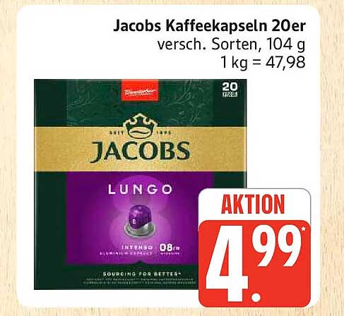 Jacobs Kaffeekapseln 20er versch. Sorten, 104 g 1 kg = 47,98