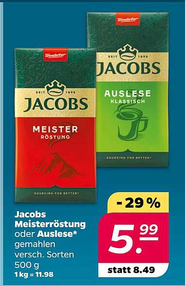 Jacobs Meisterröstung oder Auslese* gemahlen versch. Sorten 500 g 1 kg = 11.98