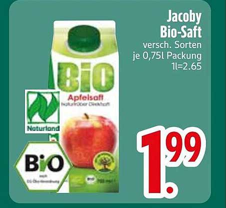 Jacoby Bio-Saft versch. Sorten je 0,75L Packung
