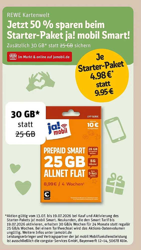 Jetzt 50 % sparen beim Starter-Paket ja! mobil Smart!