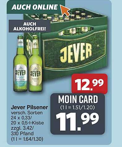 Jever Pilsener versch. Sorten 24 x 0,33l / 20 x 0,5-l-Kiste zzgl. 3,42/3,10 Pfand