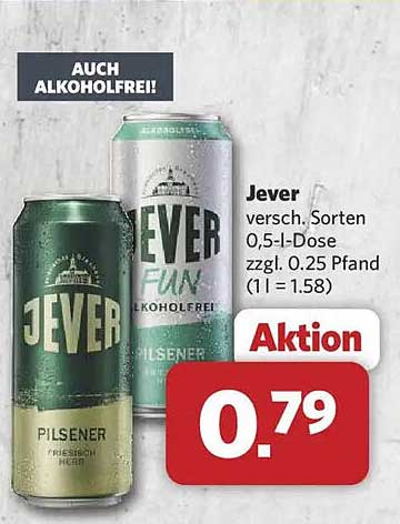 Jever versch. Sorten 0,5-l-Dose zzgl. 0,25 Pfand (1 l = 1.58)