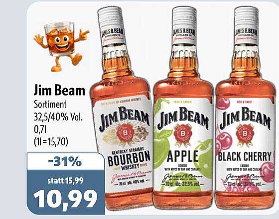 Jim Beam Sortiment 32,5/40% Vol. 0,7l (1l=15,70)