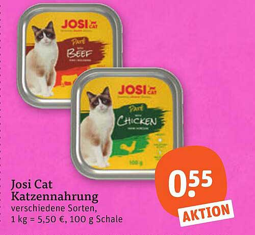 Josi Cat Katzennahrung verschiedene Sorten, 1 kg = 5,50 €, 100 g Schale
