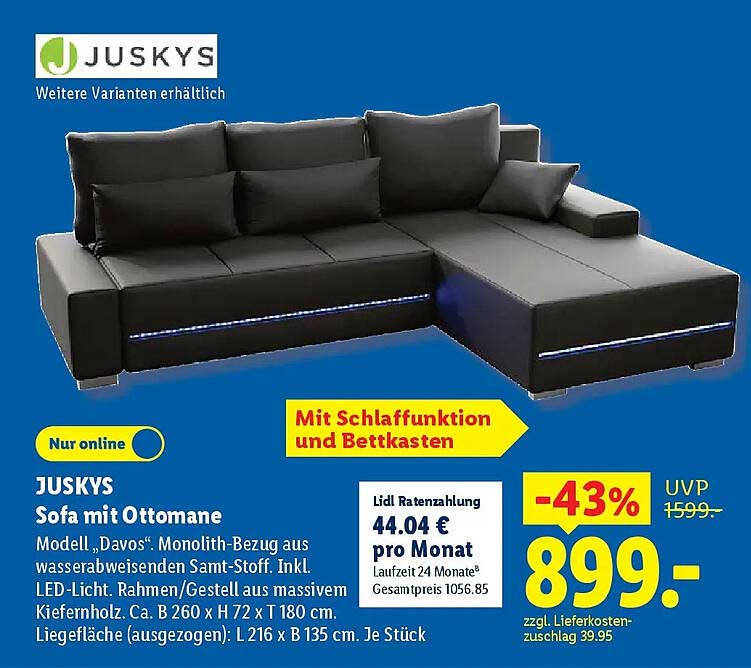 JUSKYS Sofa mit Ottomane