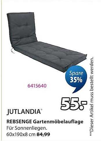 JUTLANDIA REBSENGE Gartenmöbelauflage Für Sonnenliegen. 60x190x8 cm