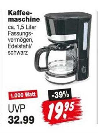 Kaffee-maschine ca. 1,5 Liter Fassungsvermögen, Edelstahl/schwarz