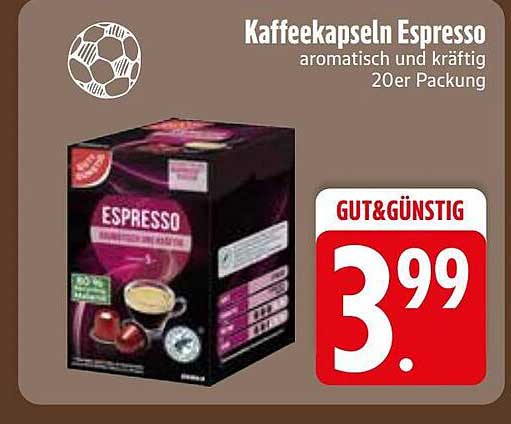 Kaffeekapseln Espresso aromatisch und kräftig 20er Packung
