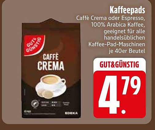 Kaffeepads Caffè Crema oder Espresso, 100% Arabica Kaffee, geeignet für alle handelsüblichen Kaffee-Pad-Maschinen je 40er Beutel