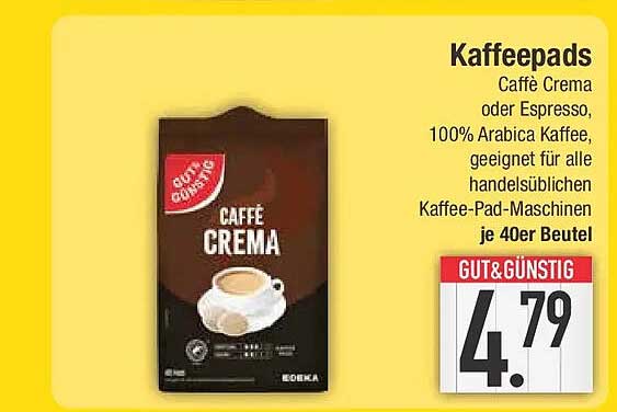 Kaffeepads Caffè Crema oder Espresso, 100% Arabica Kaffee, geeignet für alle handelsüblichen Kaffee-Pad-Maschinen je 40er Beutel