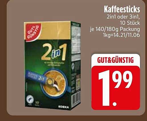 Kaffeesticks 2in1 oder 3in1 10 Stück je 140/180g Packung 1kg=14.21/11.06