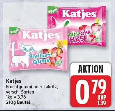 Katjes Fruchtgummi oder Lakritz, versch. Sorten 1kg = 3,76 210g Beutel
