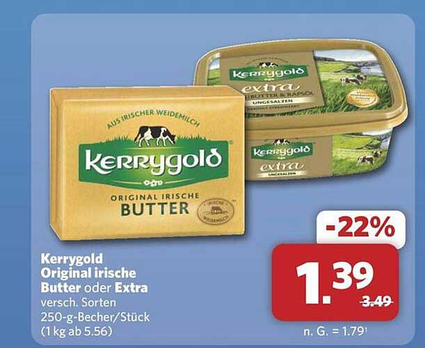 Kerrygold Original irische Butter oder Extra versch. Sorten 250-g-Becher/Stück (1 kg ab 5.56)